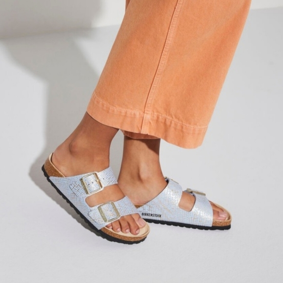 Birkenstock Shoes - Birkenstock Arizona Sandals 41 EU / 10 US Blue Shiny Python Two Strap Slides